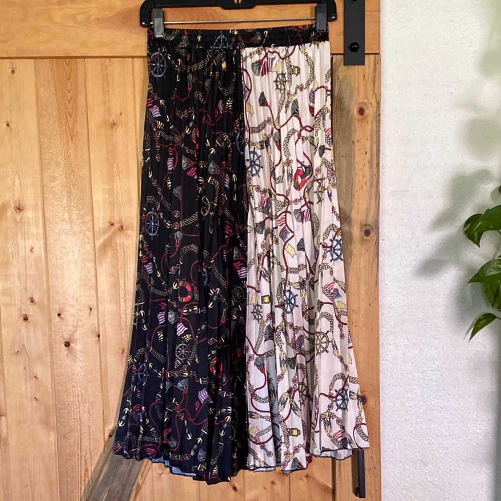 Nautical Black, Red and White Pleated Midi Skirt A-Line Cocktail